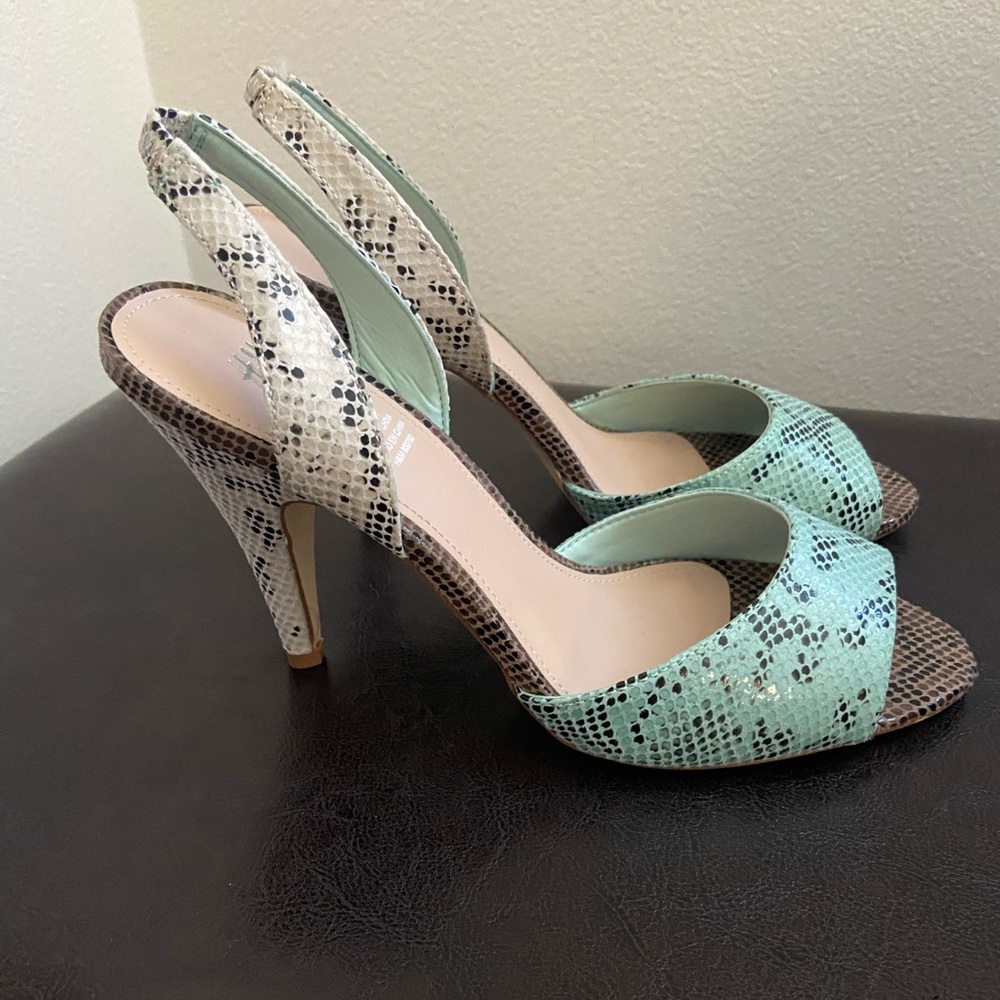 H&M multicolor snake print sling backs